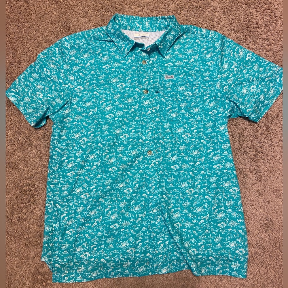 Columbia PFG Printed Short Sleeved Collared Shirt Medium